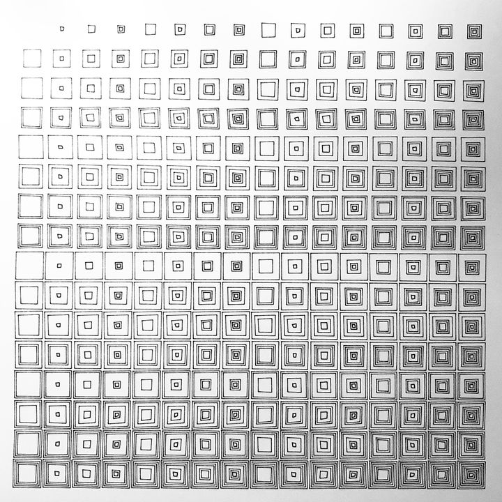 8 bits binary squares, noisy, black on white, in sequence