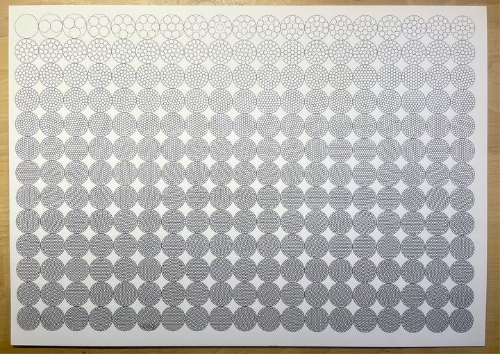 Circles in circles, black on white, A3