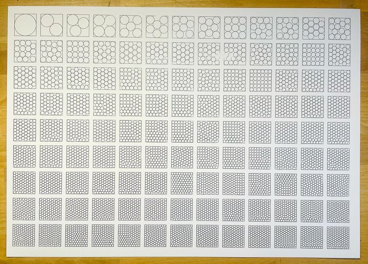 Circles in squares, black on white, A3